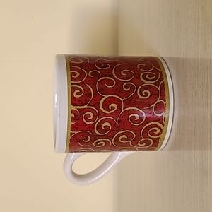 White Red With Gold Swirl Large  Coffee Cup Mug 4 1/2"   20 oz Mug